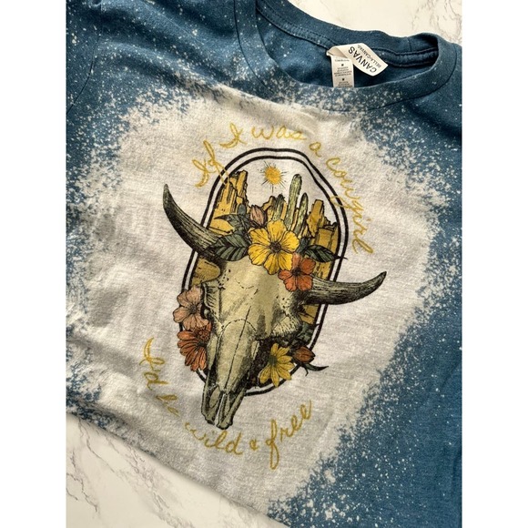 Cowgirl Western Boho Tee Shirt Blue Sz M - Picture 7 of 7